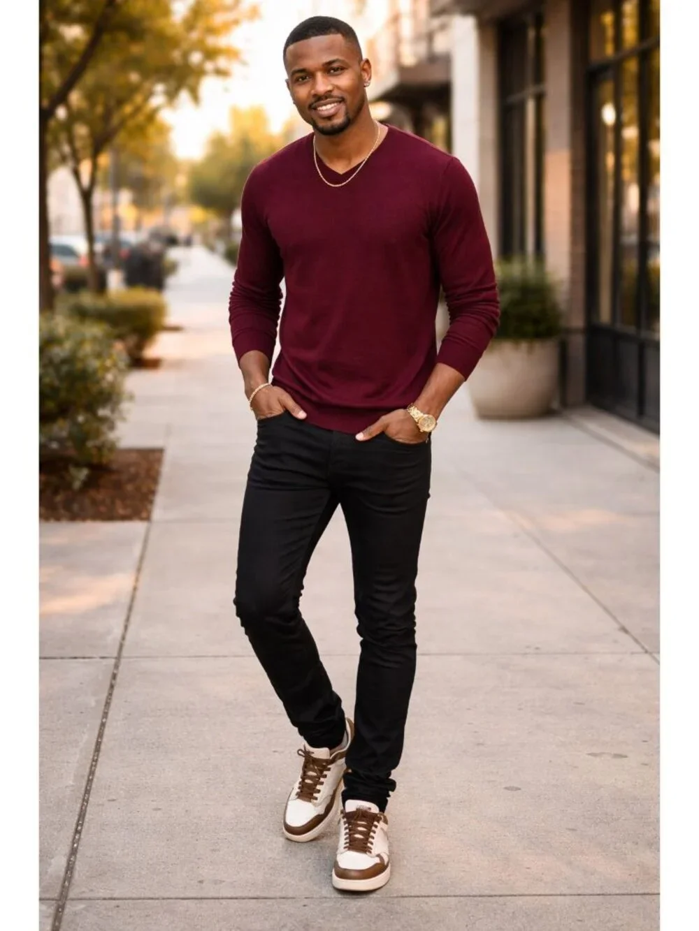 Harbor Island Mens Size Medium Sweater Burgundy V-Neck Long Sleeve